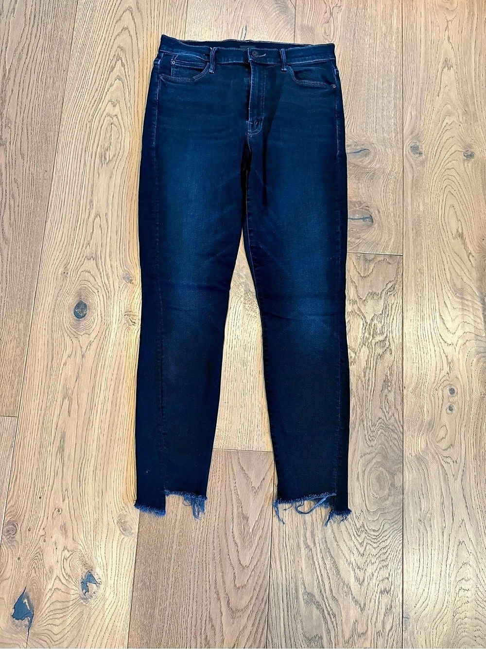 Mother High Waisted Looker Ankle Fray Skinny Jeans in Blue Waist 30